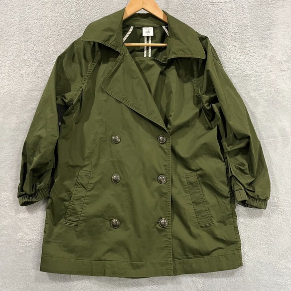 Cabi Trench Coat Women M‎ Green Expedition Button Closure Long Sleeve Cotton